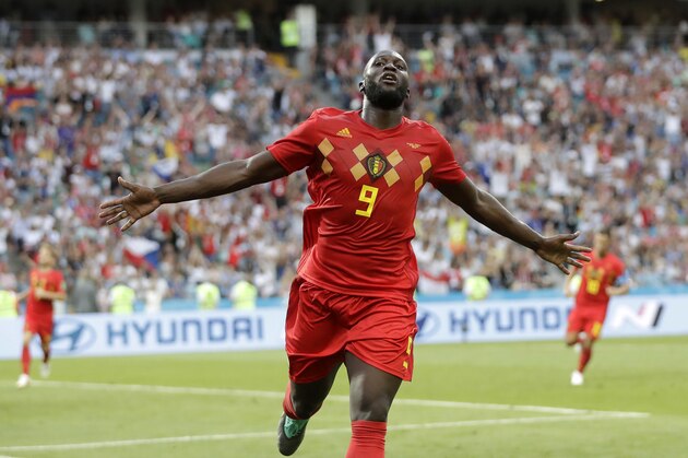Belgium's Romelu Lukaku celebrates after he scored his side's third goal during the group G match between Belgium and Panama at the 2018 soccer World Cup in the Fisht Stadium in Sochi, Russia, Monday, June 18, 2018. (AP Photo/Matthias Schrader)