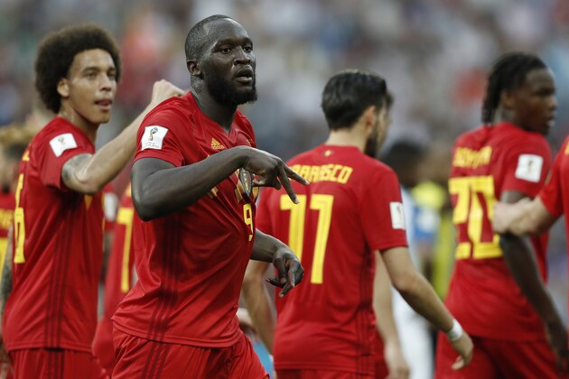 Belgium's forward Romelu Lukaku (C) celebrates with teammates after scoring his team's second goal during the Russia 2018 World Cup Group G football match between Belgium and Panama at the Fisht Stadium in Sochi on June 18, 2018. (Photo by Adrian DENNIS / AFP) / RESTRICTED TO EDITORIAL USE - NO MOBILE PUSH ALERTS/DOWNLOADS        (Photo credit should read ADRIAN DENNIS/AFP/Getty Images)