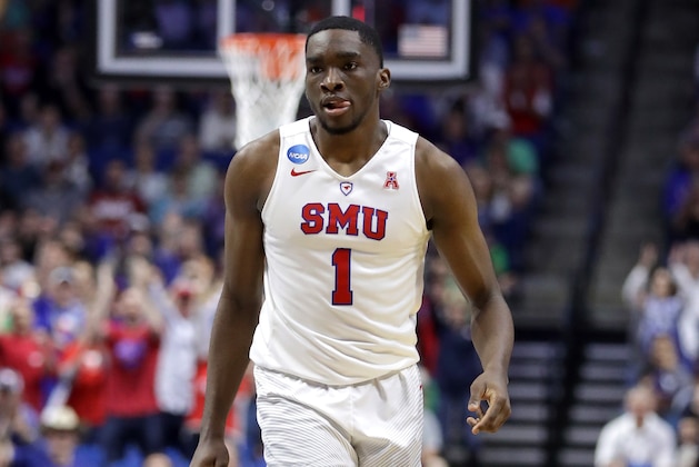 TULSA, OK - MARCH 17: Shake Milton #1 of the Southern Methodist Mustangs looks on in the first half against the USC Trojans during the first round of the 2017 NCAA Men's Basketball Tournament at BOK Center on March 17, 2017 in Tulsa, Oklahoma.  (Photo by Ronald Martinez/Getty Images)