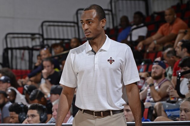 LAS VEGAS, NV - JULY 14:  Jamelle McMillan of the New Orleans Pelicans looks on during the 2017 Summer League game against the Denver Nuggets on July 14, 2017 at Cox Pavillion in Las Vegas, Nevada. NOTE TO USER: User expressly acknowledges and agrees that, by downloading and or using this Photograph, user is consenting to the terms and conditions of the Getty Images License Agreement. Mandatory Copyright Notice: Copyright 2017 NBAE (Photo by David Dow/NBAE via Getty Images)