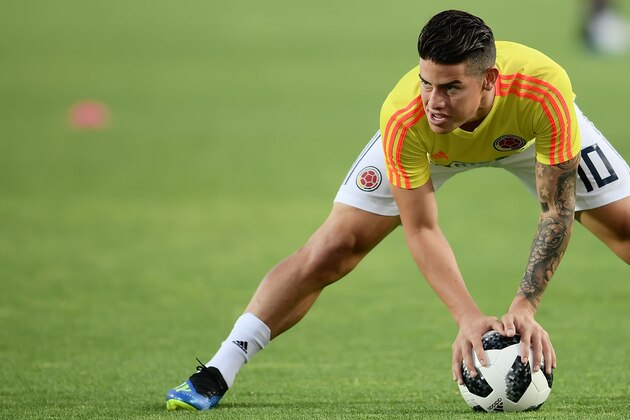 Colombia national football team's forward James Rodriguez warms up before the international friendly football match between Egypt and Colombia at 'Atleti Azzurri d'Italia Stadium' in Bergamo on June 1, 2018. (Photo by MARCO BERTORELLO / AFP) (Photo credit should read MARCO BERTORELLO/AFP/Getty Images) Colombia national football team's forward James Rodriguez warms up before the international friendly football match between Egypt and Colombia at 'Atleti Azzurri d'Italia Stadium' in Bergamo on June 1, 2018. (Photo by MARCO BERTORELLO / AFP) (Photo credit should read MARCO BERTORELLO/AFP/Getty Images)