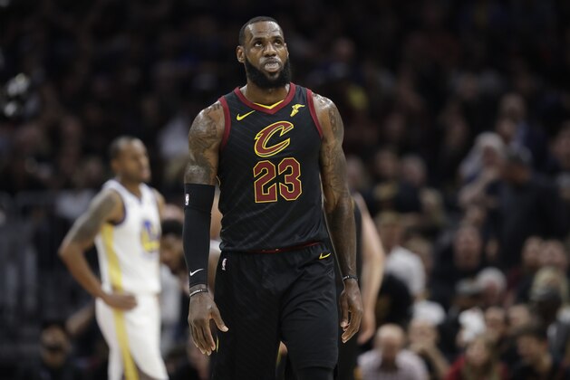 Cleveland Cavaliers' LeBron James in action in the first half of Game 4 of basketball's NBA Finals against the Golden State Warriors, Friday, June 8, 2018, in Cleveland. (AP Photo/Tony Dejak)