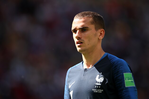 KAZAN, RUSSIA - JUNE 16:  Antoine Griezmann of France looks on during the 2018 FIFA World Cup Russia group C match between France and Australia at Kazan Arena on June 16, 2018 in Kazan, Russia. (Photo by Matthew Ashton - AMA/Getty Images)