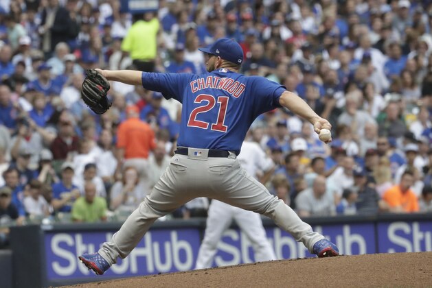 Chicago Cubs starting pitcher Tyler Chatwood throws during the first inning of a baseball game against the Milwaukee Brewers Tuesday, June 12, 2018, in Milwaukee. (AP Photo/Morry Gash)