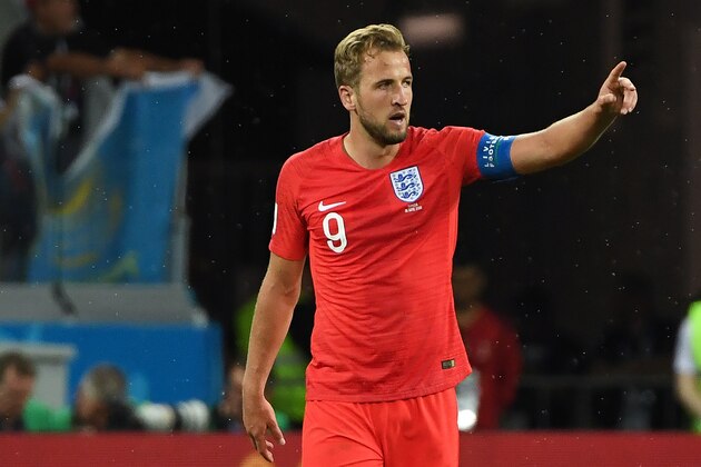 England's forward Harry Kane celebrates his second goal during the Russia 2018 World Cup Group G football match between Tunisia and England at the Volgograd Arena in Volgograd on June 18, 2018. (Photo by Mark RALSTON / AFP) / RESTRICTED TO EDITORIAL USE - NO MOBILE PUSH ALERTS/DOWNLOADS        (Photo credit should read MARK RALSTON/AFP/Getty Images)