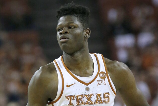 AUSTIN, TX - FEBRUARY 24: Mohamed Bamba #4 of the Texas Longhorns runs up court against the Oklahoma State Cowboys at the Frank Erwin Center on February 24, 2018 in Austin, Texas. (Photo by Chris Covatta/Getty Images)