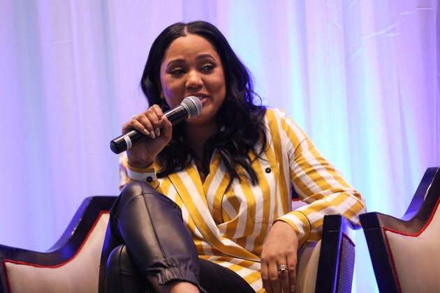 LOS ANGELES, CA - FEBRUARY 17:  Ayesha Curry speaks on a panel as The National Basketball Wives Assosciation presents the first annual Women's Empowerment Summit Luncheon on February 17, 2018 in Los Angeles, California.  (Photo by Cassy Athena/Getty Images)