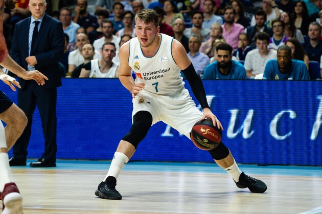 MADRID, SPAIN - JUNE 15: Luka Doncic, #7 guard of Real Madrid during the Liga Endesa game between Real Madrid and Kirolbet Baskonia at Wizink Center on June 15, 2018 in Madrid, Spain. (Photo by Sonia Canada/Getty Images)