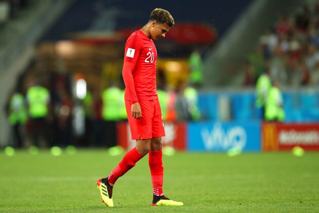 VOLGOGRAD, RUSSIA - JUNE 18:   Dele Alli of England reacts during the 2018 FIFA World Cup Russia group G match between Tunisia and England at Volgograd Arena on June 18, 2018 in Volgograd, Russia. (Photo by Robbie Jay Barratt - AMA/Getty Images)