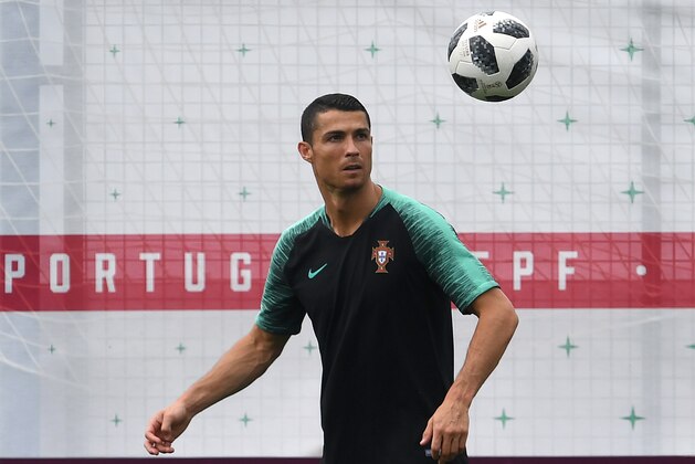 Portugal's forward Cristiano Ronaldo attends a training session at the team's base in Kratovo, outside Moscow, on June 19, 2018, on the eve of the Russia 2018 World Cup Group B football match between Portugal and Morocco. (Photo by Francisco LEONG / AFP)        (Photo credit should read FRANCISCO LEONG/AFP/Getty Images)