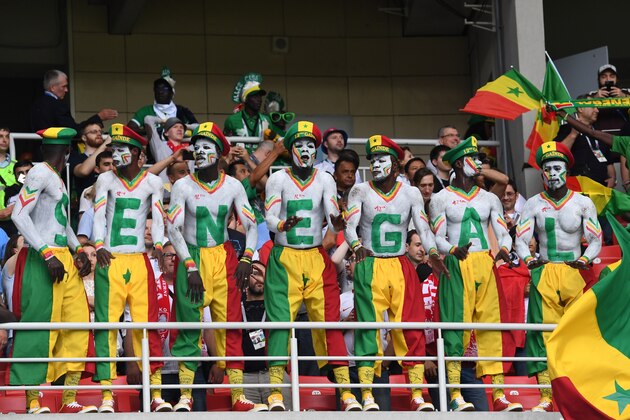 Senegal's supporters cheer their team during the Russia 2018 World Cup Group H football match between Poland and Senegal at the Spartak Stadium in Moscow on June 19, 2018. (Photo by Francisco LEONG / AFP) / RESTRICTED TO EDITORIAL USE - NO MOBILE PUSH ALERTS/DOWNLOADS        (Photo credit should read FRANCISCO LEONG/AFP/Getty Images)