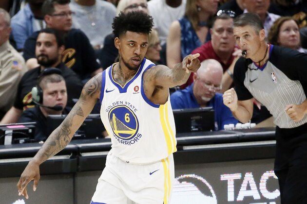 CLEVELAND, CA - JUN 8:  Nick Young #6 of the Golden State Warriors reacts against the Cleveland Cavaliers in Game Four of the 2018 NBA Finals won 108-85 by the Golden State Warriors over the Cleveland Cavaliers at the Quicken Loans Arena on June 6, 2018 in Cleveland, Ohio. NOTE TO USER: User expressly acknowledges and agrees that, by downloading and or using this photograph, User is consenting to the terms and conditions of the Getty Images License Agreement. Mandatory Copyright Notice: Copyright 2018 NBAE (Photo by Chris Elise/NBAE via Getty Images)