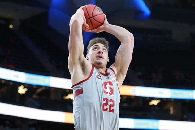 LAS VEGAS, NV - MARCH 07:  Reid Travis #22 of the Stanford Cardinal handles the ball against the California Golden Bears during a first-round game of the Pac-12 basketball tournament at T-Mobile Arena on March 7, 2018 in Las Vegas, Nevada.  (Photo by Leon Bennett/Getty Images)
