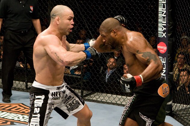 LAS VEGAS, NV - DECEMBER 27: Quinton 'Rampage' Jackson (green/black shorts) def. Wanderlei Silva (white/black shorts) - KO - 3:21 round 1 during the UFC 92 at MGM Grand Garden Arena on December 27, 2008 in Las Vegas, Nevada. (Photo by: Josh Hedges/Zuffa LLC via Getty Images)