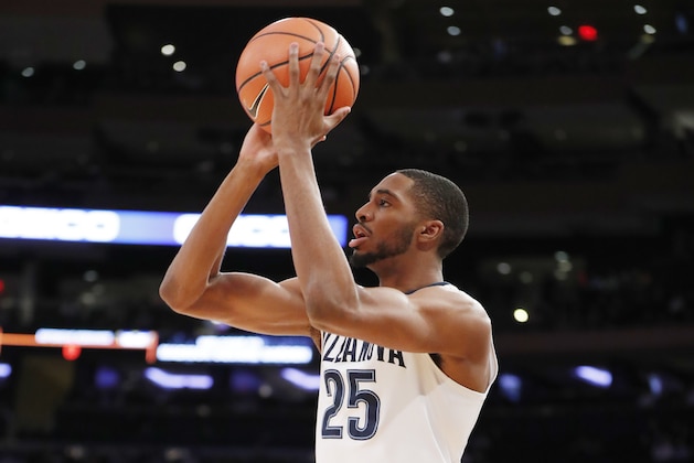 Villanova guard Mikal Bridges (25) shoots during the first half of an NCAA college basketball quarterfinal game in the Big East conference tournament, in New York, Thursday, March 8, 2018.(AP Photo/Kathy Willens)