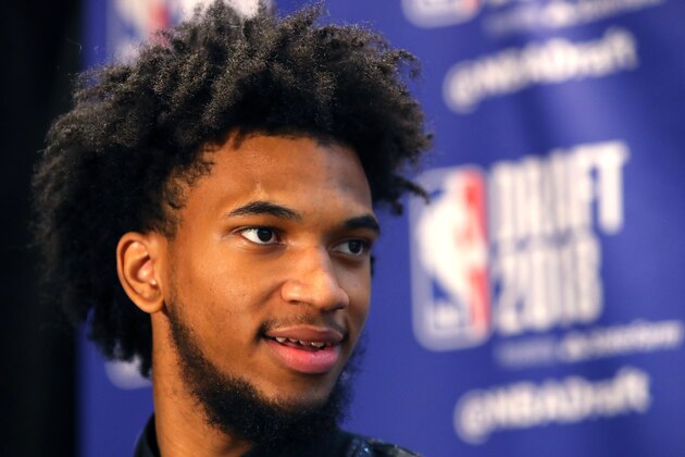 NEW YORK, NY - JUNE 20:  NBA Draft Prospect Marvin Bagley III speaks to the media before the 2018 NBA Draft at the Grand Hyatt New York Grand Central Terminal on June 20, 2018 in New York City.  (Photo by Mike Lawrie/Getty Images)