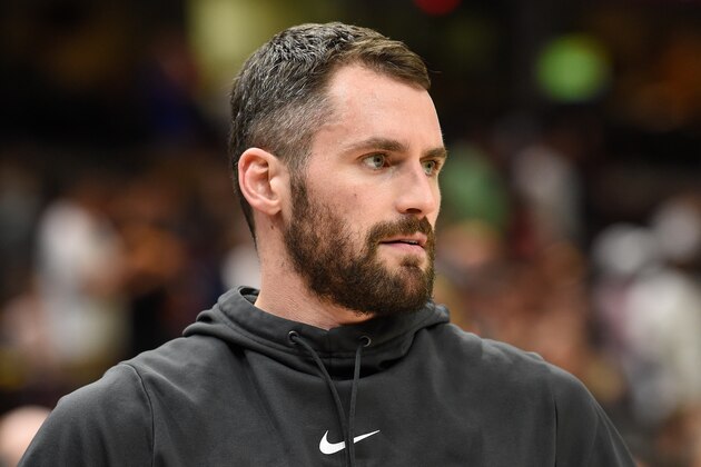 CLEVELAND, OH - JUNE 08:  Kevin Love #0 of the Cleveland Cavaliers warms up prior to Game Four of the 2018 NBA Finals against the Golden State Warriors at Quicken Loans Arena on June 8, 2018 in Cleveland, Ohio. NOTE TO USER: User expressly acknowledges and agrees that, by downloading and or using this photograph, User is consenting to the terms and conditions of the Getty Images License Agreement.  (Photo by Jason Miller/Getty Images)