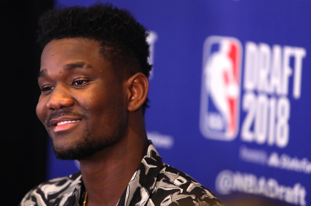 NEW YORK, NY - JUNE 20:  NBA Draft Prospect Deandre Ayton speaks to the media before the 2018 NBA Draft at the Grand Hyatt New York Grand Central Terminal on June 20, 2018 in New York City. NOTE TO USER: User expressly acknowledges and agrees that, by downloading and or using this photograph, User is consenting to the terms and conditions of the Getty Images License Agreement.  (Photo by Mike Lawrie/Getty Images)