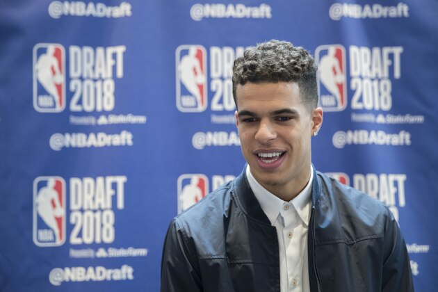 Missouri's Michael Porter Jr. speaks to reporters during a media availability with the top basketball prospects in the NBA Draft, Wednesday, June 20, 2018, in New York. (AP Photo/Mary Altaffer)