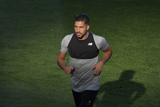 Liverpool's German midfielder Emre Can runs during a Liverpool team training session at the Olympic Stadium in Kiev, Ukraine on May 25, 2018, on the eve of the UEFA Champions League final football match between Liverpool and Real Madrid. (Photo by LLUIS GENE / AFP)        (Photo credit should read LLUIS GENE/AFP/Getty Images)