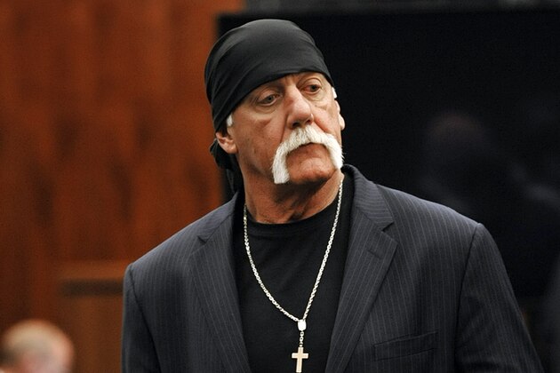 FILE - In this Wednesday, March 9. 2016, file photo, Hulk Hogan, whose given name is Terry Bollea, leaves the courtroom during a break in his trial against Gawker Media in St. Petersburg, Florida. In a lawsuit filed Monday, May 2, 2016, the former pro wrestler is suing Gawker again, saying the website leaked sealed court documents to the National Enquirer that quoted him making racist remarks. (AP Photo/Steve Nesius, Pool, File)