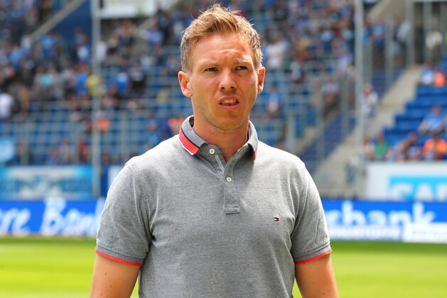 SINSHEIM, GERMANY - MAY 12: Head coach Julian Nagelsmann of Hoffenheim looks on prior to the Bundesliga match between TSG 1899 Hoffenheim and Borussia Dortmund at Wirsol Rhein-Neckar-Arena on May 12, 2018 in Sinsheim, Germany. (Photo by TF-Images/Getty Images)