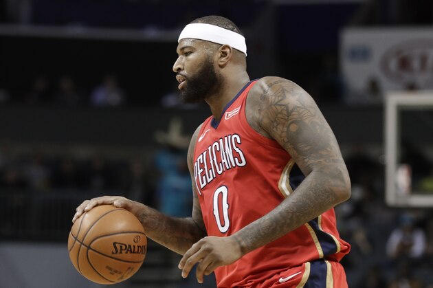 New Orleans Pelicans' DeMarcus Cousins (0) drives against the Charlotte Hornets during the second half of an NBA basketball game in Charlotte, N.C., Wednesday, Jan. 24, 2018. (AP Photo/Chuck Burton)