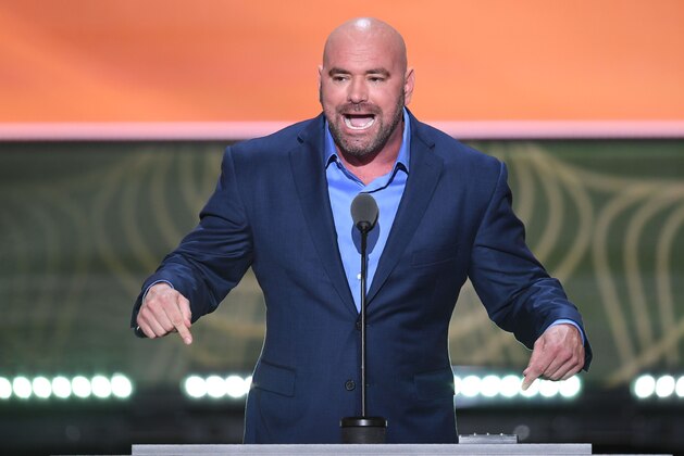 Dana White, President, Ultimate Fighting Championship, speaks during the second day of the Republican National Convention at the Quicken Loans Arena in Cleveland on July 19, 2016.
The Republican Party formally nominated Donald Trump for president of the United States. / AFP / JIM WATSON        (Photo credit should read JIM WATSON/AFP/Getty Images)