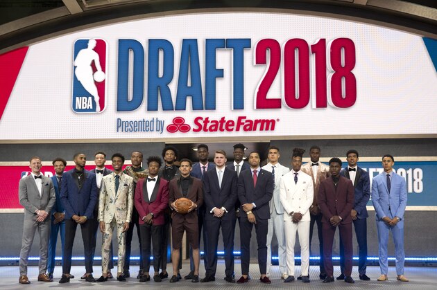 2018 draft prospects pose for a picture before the NBA basketball draft in New York, Thursday, June 21, 2018. (AP Photo/Kevin Hagen)