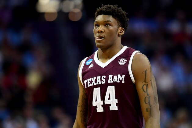 CHARLOTTE, NC - MARCH 18:  Robert Williams #44 of the Texas A&M Aggies looks on against the North Carolina Tar Heels during the second round of the 2018 NCAA Men's Basketball Tournament at Spectrum Center on March 18, 2018 in Charlotte, North Carolina.  (Photo by Jared C. Tilton/Getty Images)