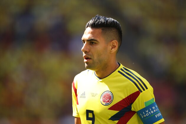 SARANSK, RUSSIA - JUNE 19:   Radamel Falcao of Colombia looks on during the 2018 FIFA World Cup Russia group H match between Colombia and Japan at Mordovia Arena on June 19, 2018 in Saransk, Russia. (Photo by Matthew Ashton - AMA/Getty Images)