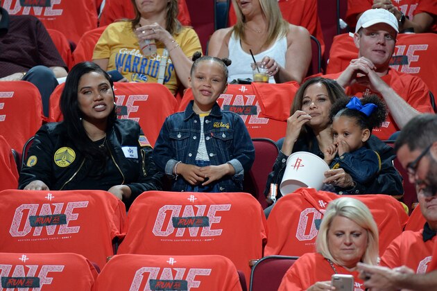 HOUSTON, TX - MAY 28:  Stephen Curry #30 of the Golden State Warriors Wife Ayesha Curry and family looks on during Game Seven of the Western Conference Finals of the 2018 NBA Playoffs on against the Houston Rockets  May 28, 2018 at the Toyota Center in Houston, Texas. NOTE TO USER: User expressly acknowledges and agrees that, by downloading and or using this photograph, User is consenting to the terms and conditions of the Getty Images License Agreement. Mandatory Copyright Notice: Copyright 2018 NBAE (Photo by Andrew D. Bernstein/NBAE via Getty Images)