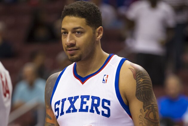 Philadelphia 76ers' Royce White looks on during the first quarter of a preseason NBA basketball game against the Brooklyn Nets, Monday, Oct. 14, 2013, in Philadelphia.  The Nets win 127-97.  (AP Photo/Chris Szagola)