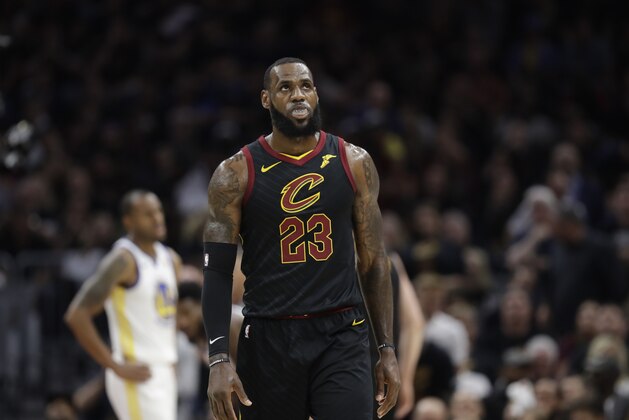 Cleveland Cavaliers' LeBron James in action in the first half of Game 4 of basketball's NBA Finals against the Golden State Warriors, Friday, June 8, 2018, in Cleveland. (AP Photo/Tony Dejak)