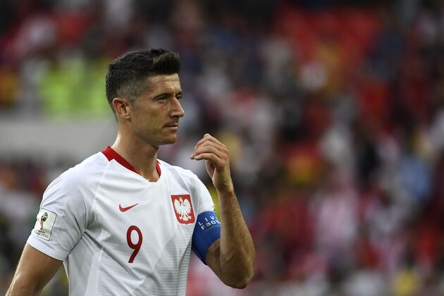 Poland's forward Robert Lewandowski reacts at the end the Russia 2018 World Cup Group H football match between Poland and Senegal at the Spartak Stadium in Moscow on June 19, 2018. (Photo by FRANCK FIFE / AFP) / RESTRICTED TO EDITORIAL USE - NO MOBILE PUSH ALERTS/DOWNLOADS        (Photo credit should read FRANCK FIFE/AFP/Getty Images)