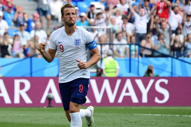 England's forward Harry Kane celebrates after scoring his team's fifth goal during the Russia 2018 World Cup Group G football match between England and Panama at the Nizhny Novgorod Stadium in Nizhny Novgorod on June 24, 2018. (Photo by Martin BERNETTI / AFP) / RESTRICTED TO EDITORIAL USE - NO MOBILE PUSH ALERTS/DOWNLOADS        (Photo credit should read MARTIN BERNETTI/AFP/Getty Images)