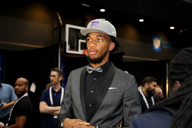 BROOKLYN, NY - JUNE 21:  Marvin Bagley III looks on after being selected second overall by the Sacramento Kings on June 21, 2018 at Barclays Center during the 2018 NBA Draft in Brooklyn, New York.  NOTE TO USER: User expressly acknowledges and agrees that, by downloading and or using this photograph, User is consenting to the terms and conditions of the Getty Images License Agreement. Mandatory Copyright Notice: Copyright 2018 NBAE (Photo by Chris Marion/NBAE via Getty Images)