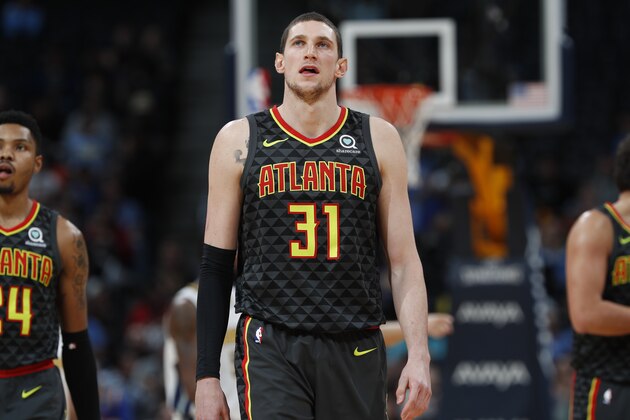 Atlanta Hawks forward Mike Muscala (31) in the second half of an NBA basketball game Wednesday, Jan. 10, 2018. Atlanta won 110-97. (AP Photo/David Zalubowski)