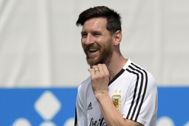 Argentina's forward Lionel Messi attends a training session at the team's base camp in Bronnitsy, near Moscow, Russia on June 24, 2018 ahead of the Russia 2018 World Cup Group D football match against Nigeria to be held in Saint Petersbourg on June 26. - Messi who is born on June 24, 1987, turns 31 today. (Photo by JUAN MABROMATA / AFP)        (Photo credit should read JUAN MABROMATA/AFP/Getty Images)