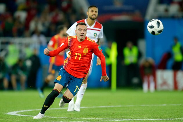 KALININGRAD, RUSSIA - JUNE 25: Iago Aspas of Spain  during the  World Cup match between Spain  v Morocco  at the Kaliningrad Stadium on June 25, 2018 in Kaliningrad Russia (Photo by Peter Lous/Soccrates/Getty Images)