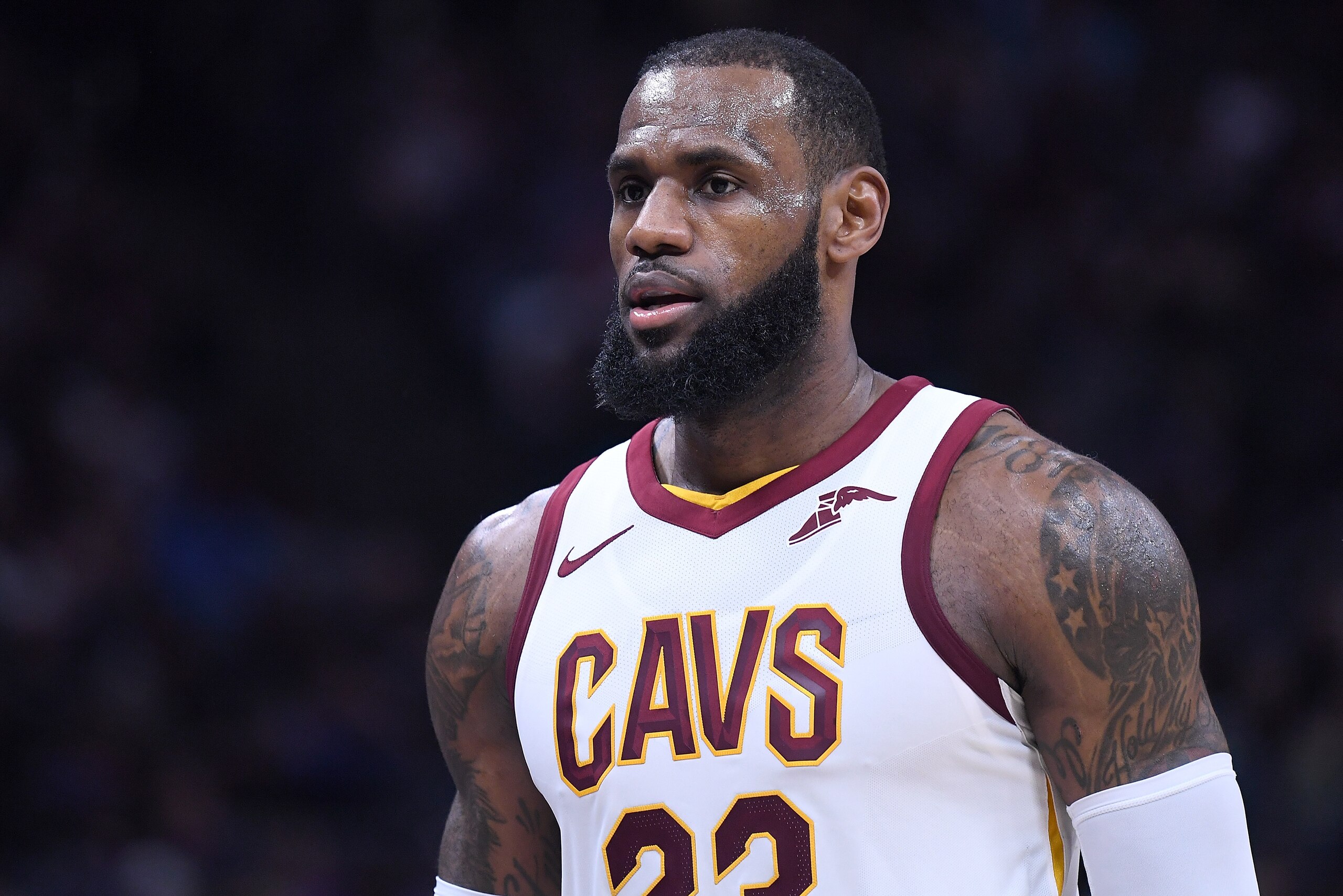 SACRAMENTO, CA - DECEMBER 27: LeBron James #23 of the Cleveland Cavaliers looks on while there's a break in the action against the Sacramento Kings during their NBA basketball game at Golden 1 Center on December 27, 2017 in Sacramento, California. NOTE TO USER: User expressly acknowledges and agrees that, by downloading and or using this photograph, User is consenting to the terms and conditions of the Getty Images License Agreement. (Photo by Thearon W. Henderson/Getty Images) SACRAMENTO, CA - DECEMBER 27: LeBron James #23 of the Cleveland Cavaliers looks on while there's a break in the action against the Sacramento Kings during their NBA basketball game at Golden 1 Center on December 27, 2017 in Sacramento, California. NOTE TO USER: User expressly acknowledges and agrees that, by downloading and or using this photograph, User is consenting to the terms and conditions of the Getty Images License Agreement. (Photo by Thearon W. Henderson/Getty Images)