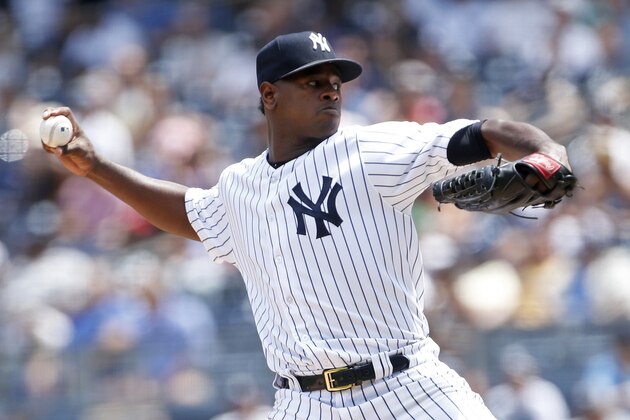 New York Yankees pitcher Luis Severino delivers a pitch during the third inning of a baseball game against the Tampa Bay Rays on Saturday, June 16, 2018, in New York. (AP Photo/Adam Hunger)