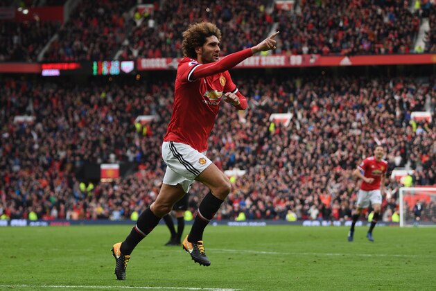 MANCHESTER, ENGLAND - APRIL 29:  Marouane Fellaini of Manchester United celebrates after scoring his sides second goal during the Premier League match between Manchester United and Arsenal at Old Trafford on April 29, 2018 in Manchester, England.  (Photo by Shaun Botterill/Getty Images)