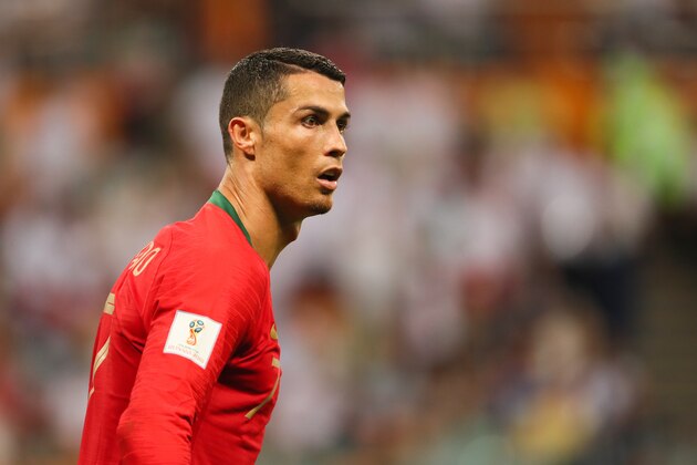 SARANSK, RUSSIA - JUNE 25:   Cristiano Ronaldo of Portugal in action during the 2018 FIFA World Cup Russia group B match between Iran and Portugal at Mordovia Arena on June 25, 2018 in Saransk, Russia. (Photo by Matthew Ashton - AMA/Getty Images)