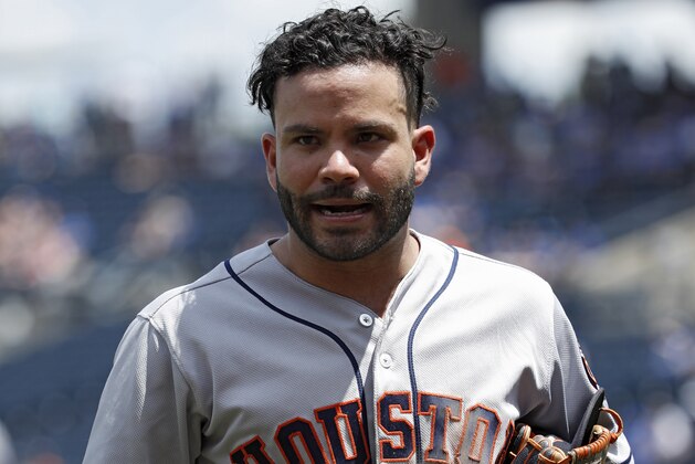 KANSAS CITY, MO - JUNE 16: Jose Altuve #27 of the Houston Astros looks on during a game against the Kansas City Royals at Kauffman Stadium on June 16, 2018 in Kansas City, Missouri. The Astros won 10-2. (Photo by Joe Robbins/Getty Images)