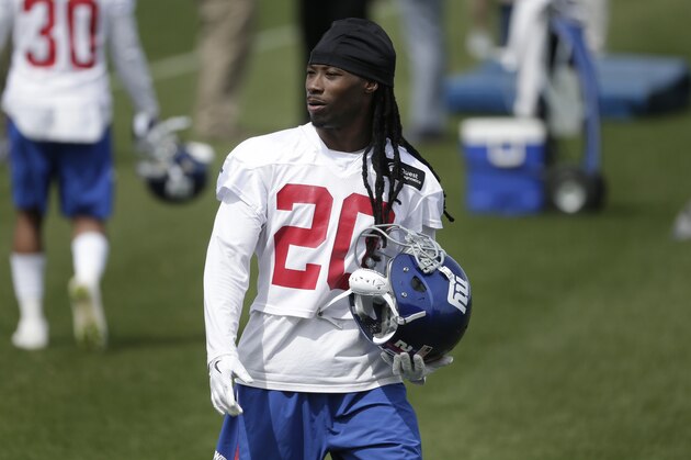 New York Giants' Janoris Jenkins leaves the field after a NFL football training camp in East Rutherford, N.J., Tuesday, April 24, 2018. (AP Photo/Seth Wenig)