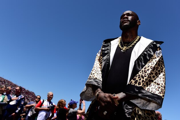 TALLADEGA, AL - APRIL 29:  Deontay Wilder, world heavyweight boxing champion and honorary starter, on the grid prior to the Monster Energy NASCAR Cup Series GEICO 500 at Talladega Superspeedway on April 29, 2018 in Talladega, Alabama.  (Photo by Jared C. Tilton/Getty Images)