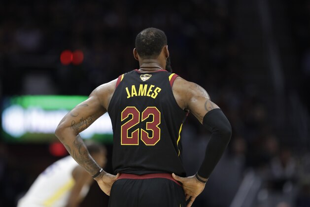 Cleveland Cavaliers' LeBron James in action in the first half of Game 4 of basketball's NBA Finals against the Golden State Warriors, Friday, June 8, 2018, in Cleveland. (AP Photo/Tony Dejak)