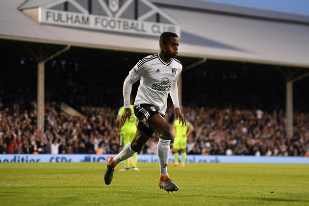 LONDON, ENGLAND - MAY 14:  Ryan Sessegnon of Fulham celebrates scoring his sides first goal during the Sky Bet Championship Play Off Semi Final, second leg match between Fulham and Derby County at Craven Cottage on May 14, 2018 in London, England.  (Photo by Mike Hewitt/Getty Images)