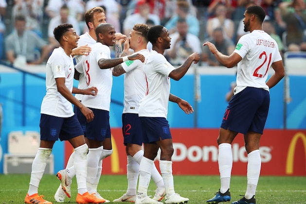NIZHNY NOVGOROD, RUSSIA - JUNE 24: Harry Kane of England celebrates scoring his third goal during the 2018 FIFA World Cup Russia group G match between England and Panama at Nizhniy Novgorod Stadium on June 24, 2018 in Nizhniy Novgorod, Russia. (Photo by Ian MacNicol/Getty Images)